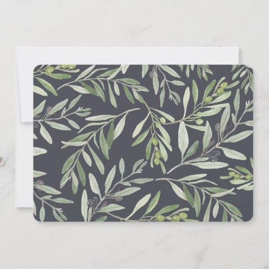 クラシックオリーブの枝の葉の写真結婚セージ 案内状 (裏面)