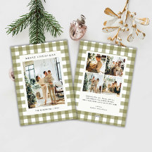 クラシックオリーブギンガムチェックのクリスマス5枚写真入りカード