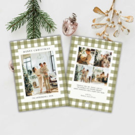 クラシックオリーブギンガムチェックのクリスマス5枚写真入りカード シーズンカード