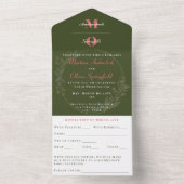 クラシックオリーブグリーン赤面ミニマル結婚リスト オールインワン招待状 (内側)