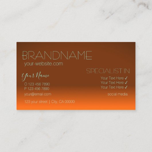 クラシックオレンジとティール（緑がかった色）シック鏡文字モダン 名刺 (裏面)