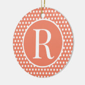 クラシックオレンジイニシャル水玉模様 セラミックオーナメント (左)