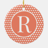 クラシックオレンジイニシャル水玉模様 セラミックオーナメント (裏面)