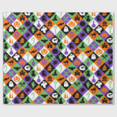 クラシックオレンジ、緑、紫ハロウィーンをテーマにした ラッピングペーパー (フラット)