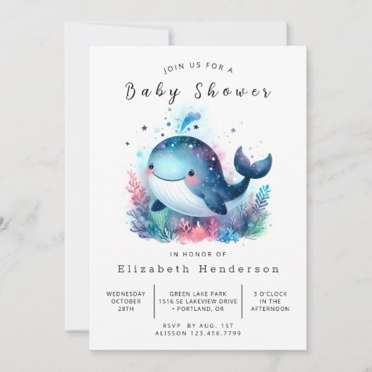 クラシックオンライン鯨ベビーシャワー 招待状 (正面)