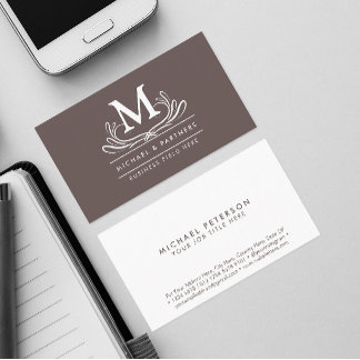 クラシックオーナメントイニシャルオン茶素朴色 名刺