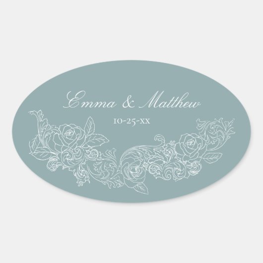 クラシックオーナメントダスティブルー結婚ズのロゴ 楕円形シール (正面)