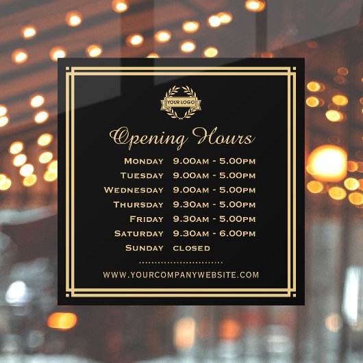 クラシックオープニングアワーズ ビジネス ロゴ ブラック ゴールド ウィンドウサイン