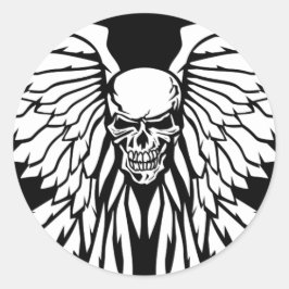 クラシックオールドスクールスカルウイングスイラストレーション ラウンドシール