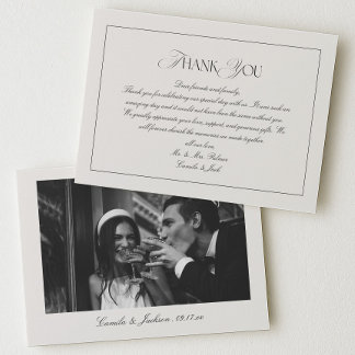 クラシックオールドマネーブラック&アイボリー結婚式の写真 サンキューカード