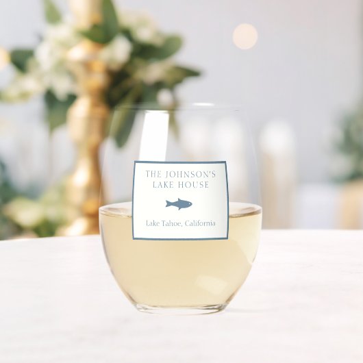 クラシックカスタマイズ可能なファミリーレイクハウスブルーフィッシュ ステムなしワイングラス (インサイチュ (ウェディング))