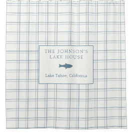 クラシックカスタマイズ可能なプレイドレイクハウスブルーフィッシュ シャワーカーテン