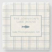 クラシックカスタマイズ可能なプレイドレイクハウスブルーフィッシュ ストーンコースター (正面)