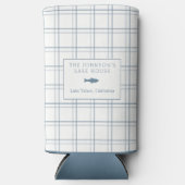 クラシックカスタマイズ可能なプレイドレイクハウスブルーフィッシュ スリム缶クーラー (正面)