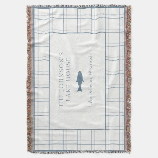 クラシックカスタマイズ可能なプレイドレイクハウスブルーフィッシュ スローブランケット (正面縦)