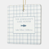 クラシックカスタマイズ可能なプレイドレイクハウスブルーフィッシュ セラミックオーナメント (左)