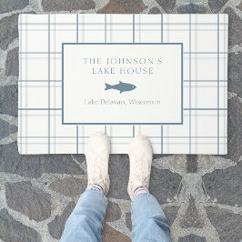 クラシックカスタマイズ可能なプレイドレイクハウスブルーフィッシュ ドアマット