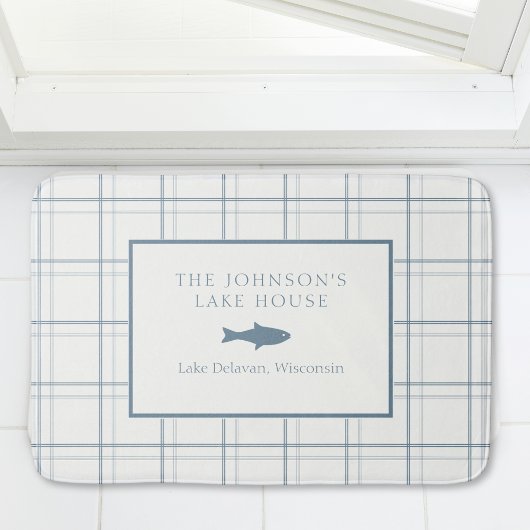 クラシックカスタマイズ可能なプレイドレイクハウスブルーフィッシュ バスマット