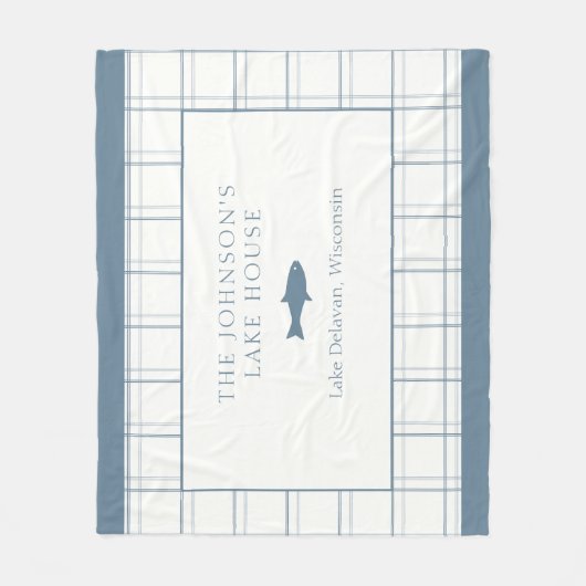 クラシックカスタマイズ可能なプレイドレイクハウスブルーフィッシュ フリースブランケット (正面)