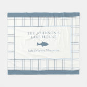 クラシックカスタマイズ可能なプレイドレイクハウスブルーフィッシュ フリースブランケット (正面(横))