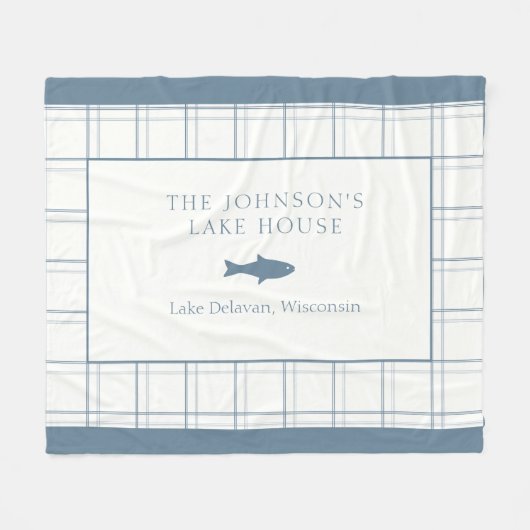 クラシックカスタマイズ可能なプレイドレイクハウスブルーフィッシュ フリースブランケット (正面(横))