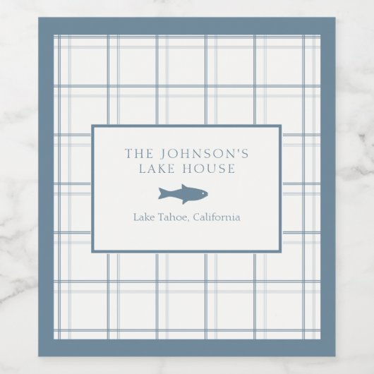 クラシックカスタマイズ可能なプレイドレイクハウスブルーフィッシュ ワインラベル (シングルラベル)