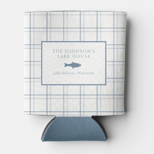 クラシックカスタマイズ可能なプレイドレイクハウスブルーフィッシュ 缶クーラー (正面)