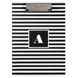 クラシックカスタムイニシャル白黒ストライプの クリップボード