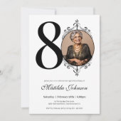 クラシックカスタム写真白黒80誕生日 招待状 (正面)