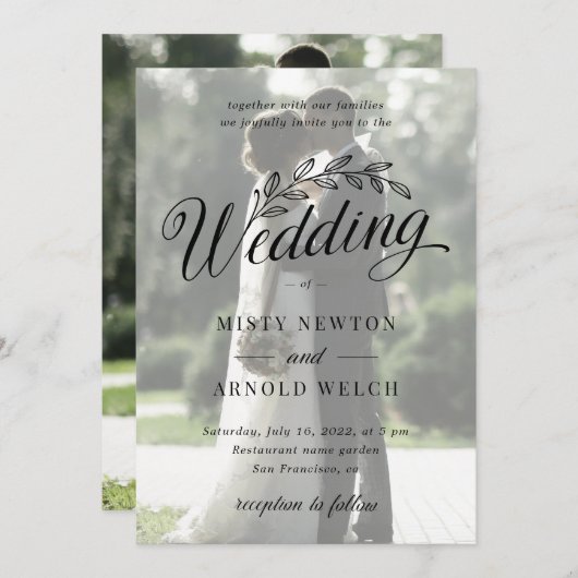 クラシックカスタム写真裏の植物結婚葉 招待状 (正面/裏面)