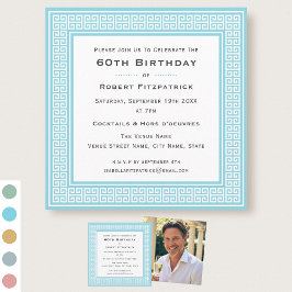 クラシックカスタム歳フォトバースデーパーティーブルー 招待状