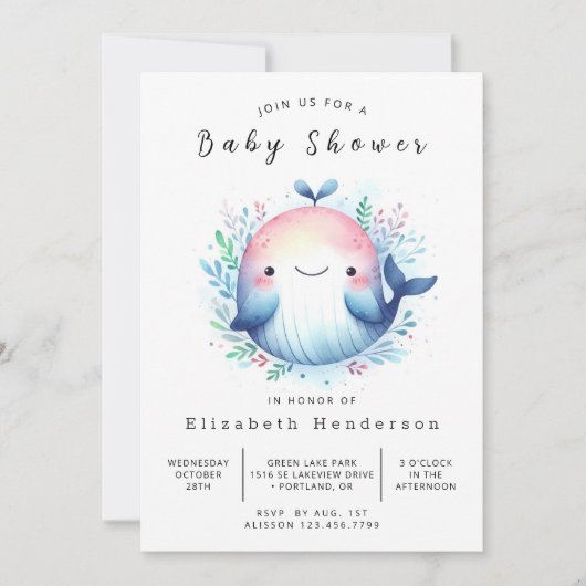 クラシックカスタムWhale Baby Shower 招待状 (正面)