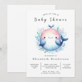 クラシックカスタムWhale Baby Shower 招待状 (正面/裏面)