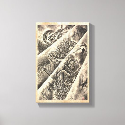 クラシックカッコいいヴィンテージ日本魔墨入れ キャンバスプリント (正面)