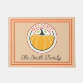 クラシックカボチャ家族の名前オレンジホワイトウェルカム ドアマット (正面)