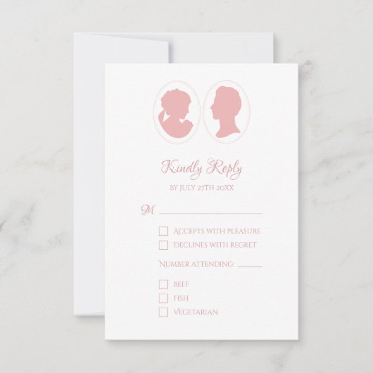 クラシックカメオリージェンシー結婚ピンクス 出欠カード (正面)