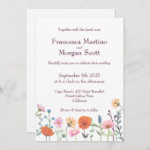 クラシックカラフルフローラの結婚緑 招待状 (正面/裏面)