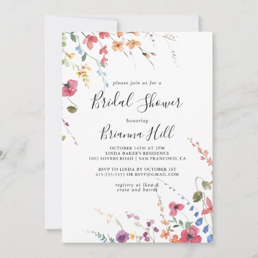クラシックカラフルフローラブライダルシャワー 招待状 (正面)