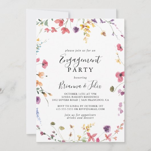 クラシックカラフルフローラ婚約パーティ 招待状 (正面)