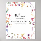 クラシックカラフル野フローラ結婚歓迎サイン ポスター (正面)