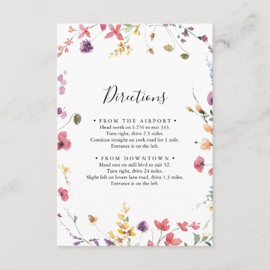 クラシックカラフル野生フローラ結婚の方向 エンクロージャーカード (正面)