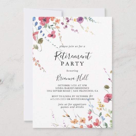 クラシックカラフル野生フローラ退職パーティー 招待状 (正面)