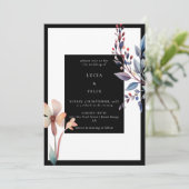 クラシックカラー黒フローラミニマル結婚リスト 招待状 (スタンド正面)