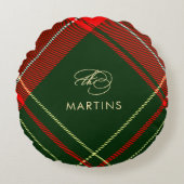 クラシックカリグラフィークリスマスレッドチェック ラウンドクッション (正面)