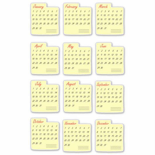 クラシックカレンダー月任意の年のステッカーパック シール (正面)