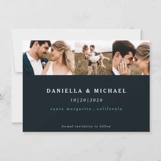 クラシックカレンダー複数の写真の保存日付 招待状 (裏面)