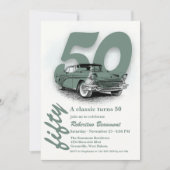 クラシックカーでグリーンな50歳の誕生日 招待状 (正面)