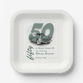 クラシックカーで旅するグリーン 50歳の誕生日 ペーパープレート