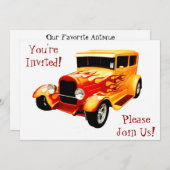 クラシックカーと炎除隊招待状 招待状 (正面/裏面)