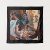 クラシックカーに乗るエレガントな女性 タペストリー (正面(横))